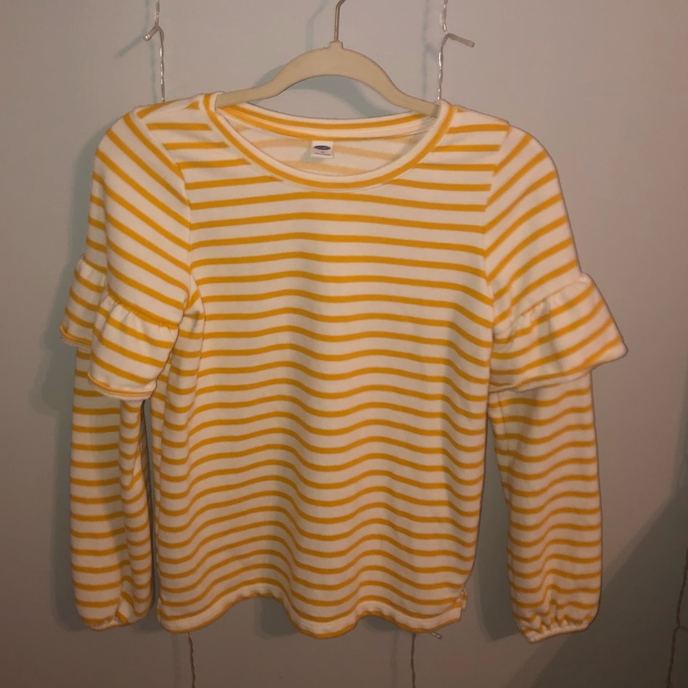 Striped ruffle sleeve sweater